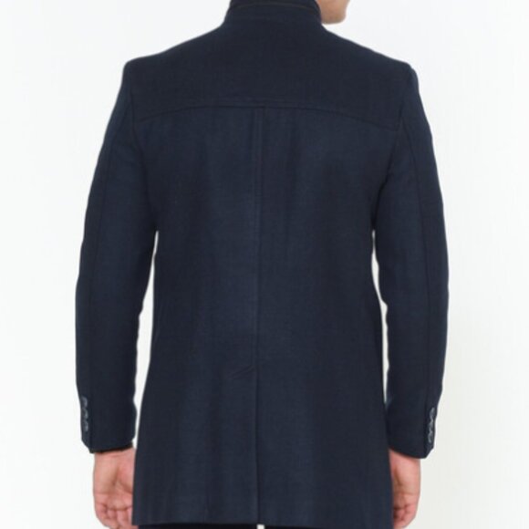 Dewberry Mock Neck Wool Mackintosh Coat Dark Blue size 3XL - Picture 2 of 7